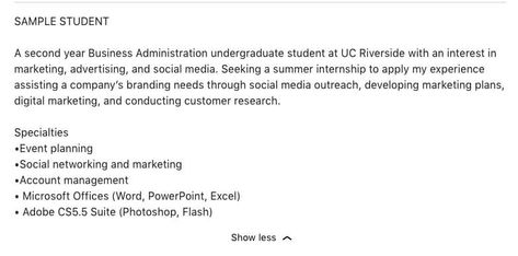 nless you’re trying to join an industry so clandestine that it has not internet presence whatsoever, you need to be Linkedin Bio Ideas, Linkedin Summary Examples For Freshers, Linkedin Profile Examples Student, Linkedin Bio Examples, Linkedin Summary Examples, Best Linkedin Profiles, About Me Examples, Linkedin Summary, College Job