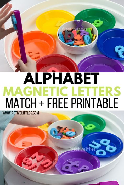 Easy Alphabet Sorting Learning Activity + Free Printable - Active Littles Alphabet Soup Activities, Letter Sorting Activities, Alphabet Sort, Educational Activities For Toddlers, Toddler Printables, Dramatic Play Printables, Kids Activities At Home, Letter Recognition Activities, Learning Printables