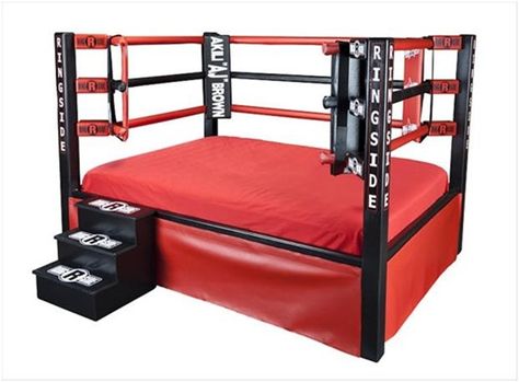 Boxing Ring Bed-Must Have Man Cave Accessories Wwe Bedroom, Princess Carriage Bed, Train Bed, Toddler Car Bed, Carriage Bed, Wrestling Birthday, Sports Bedding, Boxing Ring, Theme Beds