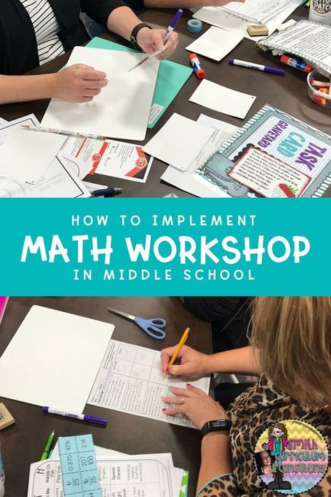 Are you struggling with implementing Math Workshop at the Middle School level? After many years of using Math Workshop in my classroom I am sharing some of the basics on planning, setting up and implementing math workshop right away! Creative Math, Upper Elementary Math, Math Intervention, Math Lesson Plans, 8th Grade Math, Math Methods, Math Workshop, Math Stations, Math Curriculum