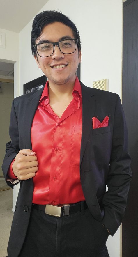 Red satin shirt Black suit Red Satin Shirt, Colton Underwood, Fashion Suits, Black Suit, Satin Shirt, Mens Fashion Suits, Red Satin, Black Suits, Suit Fashion