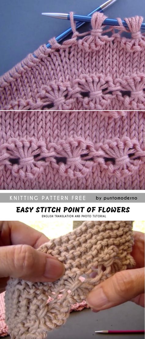 Flower Knitting Stitch Free Pattern This fabulous knitting stitch is very easy and for every beginner. Below we present the written instruction (video translation) which should be very helpful for everybody. The numbers in the brackets like this one (0m40s) show precisely the place in the video tutorial. Enjoy! Interesting Knitting Stitches, Flowers Knitting, Flower Knitting, Knitting Stitches Tutorial, Knitting Machine Projects, Scarf Knitting Patterns, Flower Motif, Knitting Charts, Knit Stitch