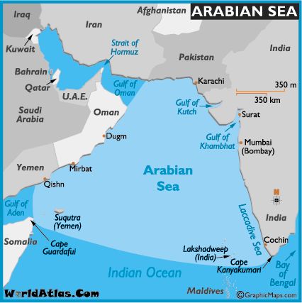 Map of Arabian Sea - Arabian Sea Map, World Seas, Arabian Sea Location - World Atlas Sea Map, Uss Nimitz, Map World, Kanyakumari, Arabian Sea, Food Web, Country Maps, Caribbean Sea, Red Sea