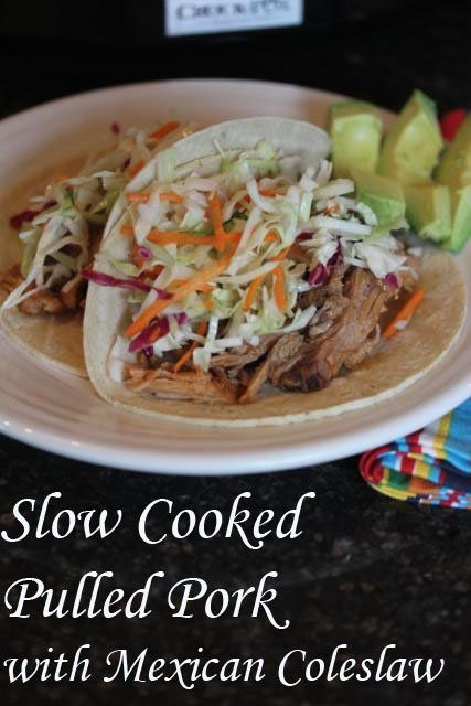 This slow cooked pulled pork with Mexican coleslaw is perfect for serving as pork tacos. It is easy and delicious. Pork Tacos Crockpot, Summer Slow Cooker, Mexican Coleslaw, Pulled Pork Tacos Recipe, Coleslaw For Pulled Pork, 100 Days Of Summer, Slow Cooker Chicken Fajitas, Summer Slow Cooker Recipes, Slow Cooked Pulled Pork