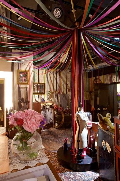 ribbon ceiling Ceiling Craft Ideas, Ribbon Ceiling Decor, Ribbons Hanging From Ceiling, Ceiling Ribbon Decoration, Tapestry Draped On Ceiling, Hanging Ribbons Wedding, Party Streamer Ideas Ceilings, Ribbon Chandelier Diy, Streamer Ceiling