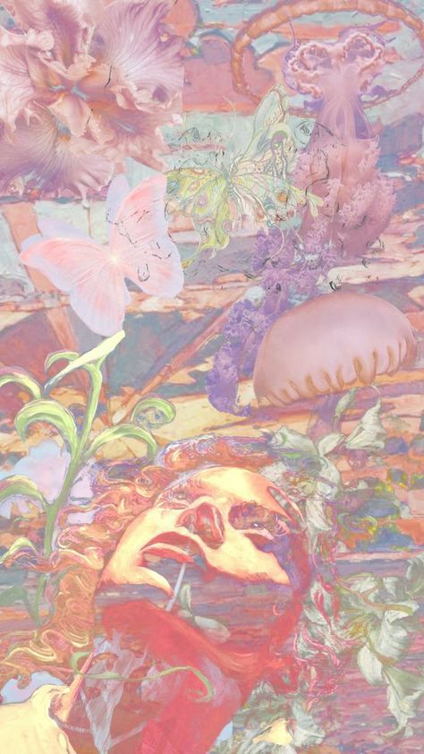 Pastel Surrealism, Pink Jellyfish Wallpaper, Ethereal Aesthetic Wallpaper, Funky Art Wallpaper, Ethereal Wallpaper, Dreamlike Art, Wallpaper Vibes, Print Design Art, Witchy Wallpaper