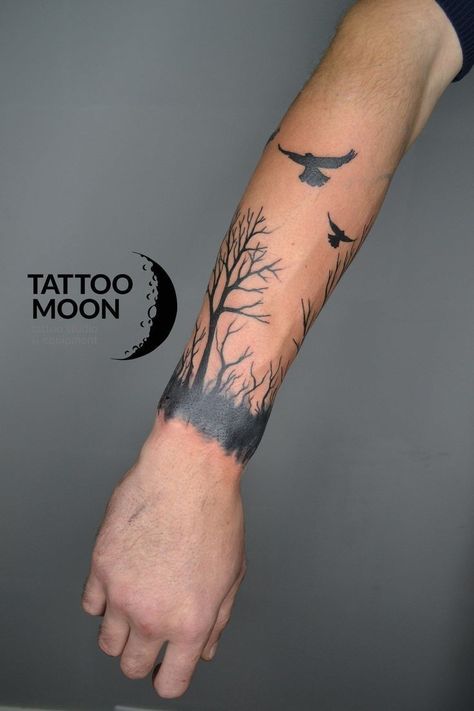 Band Tattoo Forearm, Forest Forearm Tattoo, Natur Tattoo Arm, Forearm Cover Up Tattoos, Tree Tattoo Forearm, Wrist Band Tattoo, Wrist Tattoo Cover Up, Nature Tattoo Sleeve, Band Tattoos