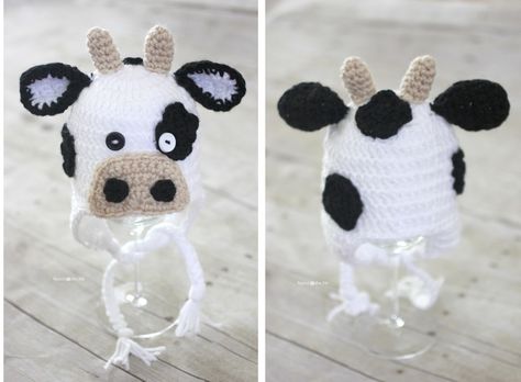 I love this little moo cow crochet hat I think it is actually my new favorite! I made this one very gender neutral but I plan on making another one with a pink snout, ears, and a little crochet bow for my baby girl. You could really customize this cow hat just by using different … Crochet Cow Hat, Crochet Character Hats, Crochet Animal Hats, Cow Hat, Cow Crochet, Moo Cow, Hats Crochet, Crochet Bow, Repeat Crafter Me