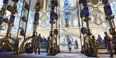 ArtStation - Legends Of Runeterra - Piltover Airship Station League Of Legends Boards, Fantasy Background, Mysterious Places, Riot Games, Fantasy City, Dnd Art, 3d Texture, The League, Fantasy Concept Art