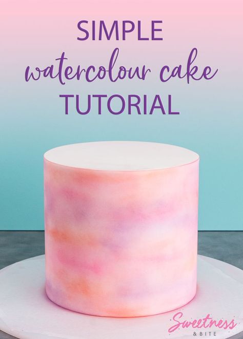 A step by step tutorial for creating an easy, fool-proof watercolour effect on a fondant covered cake. If you've ever been too nervous to paint on a cake, then this watercolour-without-water technique is for you! #cakedecorating #watercolour #tutorial How To Paint Fondant With Food Coloring, How To Paint A Cake, Painting On Fondant Cake, Pastel Color Cake, Fondant Painting, Watercolor Cake Tutorial, Watercolour Cakes, Watercolour Cake, Fondant Cake Tutorial