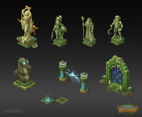 ArtStation - Statues Architecture Isometric, Isometric Objects, Farm Games, 3d Props, Casual Art, Isometric Art, Game Props, Stone Statues, Game Concept