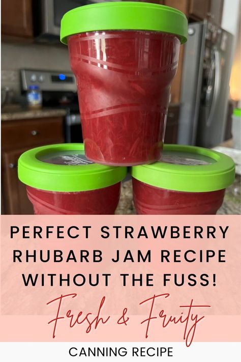 Fresh & Fruity: Perfect Strawberry Rhubarb Jam Recipe Without the Fuss! This Strawberry Rhubarb Freezer Jam Recipe is another easy and beginner friendly one. I love to cook all kinds of things but I don’t love being in the kitchen all day. So, here I am sharing an easy recipe that you can make yourself at home that doesn't take too much time! #food #recipe | freezer jam recipe | strawberry recipe | easy recipe | DIY food | strawberry jam Strawberry Rhubarb Freezer Jam Recipe, Rhubarb Jam Recipes Easy, Strawberry Rhubarb Freezer Jam, Strawberry Rhubarb Jam Recipe, Rhubarb Freezer Jam, Make Butter At Home, Rhubarb Jelly, Strawberry Recipes Easy, Blueberry Rhubarb