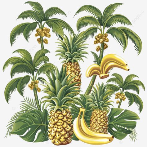 tropical paradise with palm tree pineapples and bananas palm tree pineapple banana png Banana Png, Banana Palm, Banana Tree, Logo Creation, Tropical Paradise, Bananas, Palm Tree, Vector Logo, Palm Trees