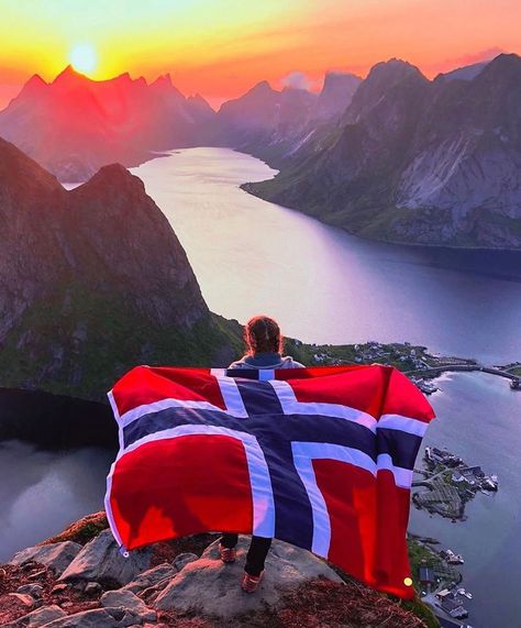 LOFOTEN 🇳🇴’s Instagram post: “Happy birthday Norway!🇳🇴 Here from @Lofoten 😍⛰ The 17th of May is Norway's Constitution Day. We hope everyone have a wonderful day with…” Norway Culture, Norway Flag, Norwegian Flag, Norway Fjords, Constitution Day, Scandinavian Countries, Visit Norway, Nordic Countries, Norway Travel