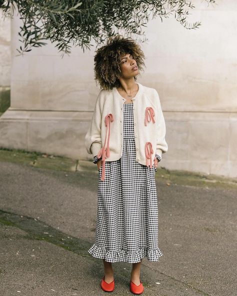 The Square Neck Flora Dress in Micro Gingham 🤍🖤🤍 The perfect non-pattern patterned dress (Ginghams are like 🐆 for me - not really a pattern at all!) and so easy to style up and outfit. This one's cut from deadstock fabric and is an exclusive for @percy.langley #thewellworn #remadeuk @syarifahphotography photographed @jadewarnes // Spring 24 @percy.langley Art Direction / Styling by @emilyfitchm Hair / Make Up by @daniguinsbergmua Gingham Dress Outfit, Deadstock Fabric, Xmas Outfits, Flora Dress, Patterned Dress, The Square, Gingham Dress, White Cardigan, A Pattern