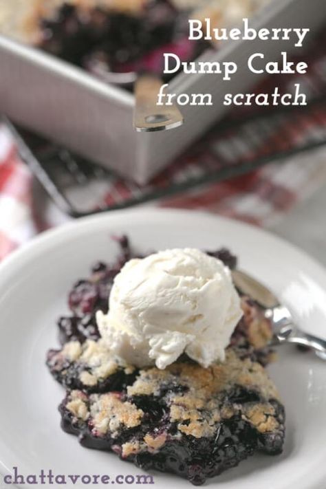 Dump cake is always delicious, but this blueberry dump cake from scratch is a next level tasty summery dessert that doesn't require a mix or a can! | recipe from Chattavore.com #dumpcake #dumpcakefromscratch #blueberries #blueberrycake #blueberrydessert #bakingfromscratch Biscuit Pie, Blueberry Dump Cakes, Berry Dessert Recipes, Pie Pastry, Coconut Dessert, Fruit Cobbler, Blueberry Desserts, Berry Dessert, Brownie Desserts