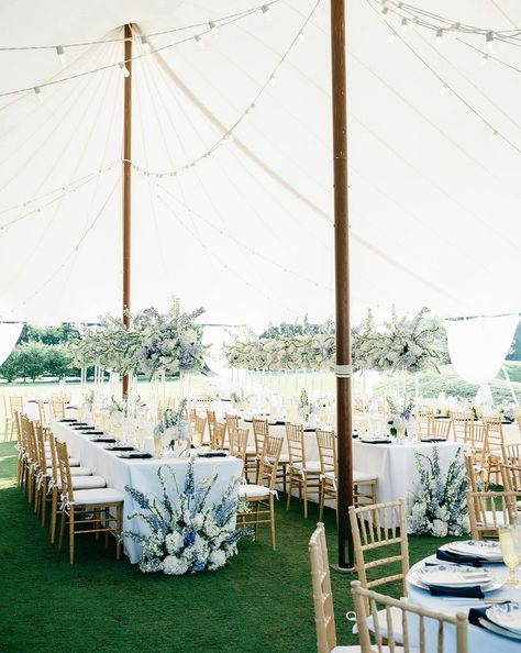 Dreaming in shades of blue and white under the summer sky ✨💙 Louise and James' stunning Nantucket-style wedding was the perfect blend of coastal charm and timeless elegance. With breathtaking blue and white florals cascading under our beautiful tent, every moment feels like a sea breeze on a perfect summer day. #nantucket #weddingtheme #weddingaethetic #outdoorwedding #nycwedding #luxuryweddings #weddinginspo #colorfulwedding #receptiondecor #weddingdetails #weddingtips #chicoutdoorwedding Blue And White Tent Wedding, Blue Coastal Wedding Theme, Nantucket Wedding Aesthetic, Coastal Wedding Theme, Blue And White Florals, White Tent Wedding, Hamptons Wedding, Nantucket Wedding, Perfect Summer Day