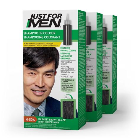 Just For Men Shampoo-In Color, Mens Hair Dye with Vitamin E for Stronger Hair - Darkest Brown Black, H-50A, 3 Pack (Formerly Original Formula) Mens Hair Dye, Hair Dye For Men, Mens Hair Color, Men Shampoo, Hair Color Removers, Dyed Hair Men, Grey Hair Men, Mens Hair Colour, Mens Shampoo