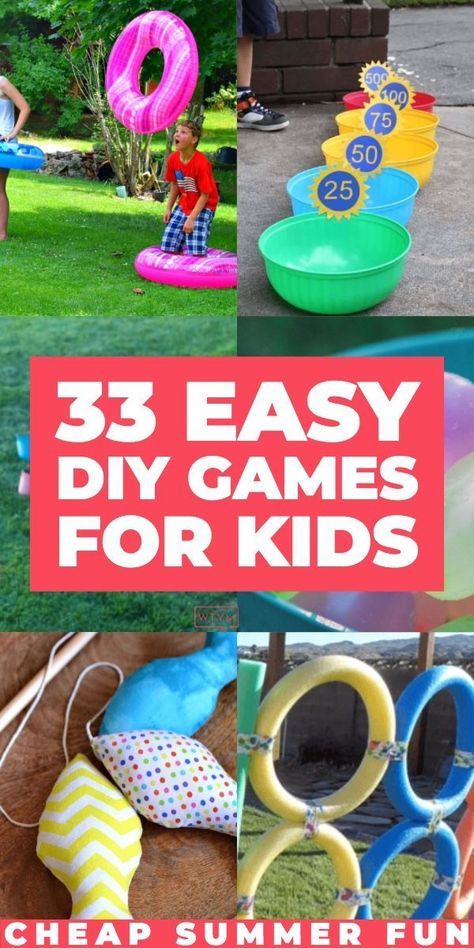 33 DIY Backyard Games for Kids. Looking for fun activities for your kids this summer? Check out this collection DIY games to make at home - with budget-friendly Dollar Store materials! Entertain your kids (& adults) at birthday parties, cookouts & BBQ’s with super fun homemade DIY outdoor games like Giant Jenga, lawn scrabble, giant twister & more! Click here to find out how to DIY all the best kids activities for summer! #diygames #backyardgames #yardgames Diy Games For Kids, Backyard Games For Kids, Diy Outdoor Games, Backyard Games Kids, Outdoor Party Games, Games Outdoor, Outside Games, Fun Outdoor Games, Outdoor Games For Kids