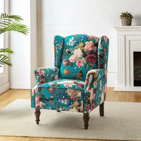 Gott Transitional Wingback Accent Chair Armchair with Spindle Legs for Living Room Bedroom by HULALA HOME - On Sale - Bed Bath & Beyond - 37919532 Wingback Accent Chair, Color Peacock, Cloud Forest, Accent Chairs & Armchairs, Upholstered Accent Chairs, Room Ambiance, Floral Pattern Design, Traditional Fabric, Fabric Armchairs