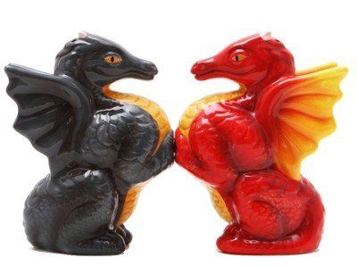 Mythical Creature Salt and Pepper Shakers Fire And Ice Dragons, Salt N Peppa, Medieval Dragon, Ice Dragon, Salt N Pepper, Shaker Kitchen, Salt Shaker, Black Dragon, Salt And Pepper Set