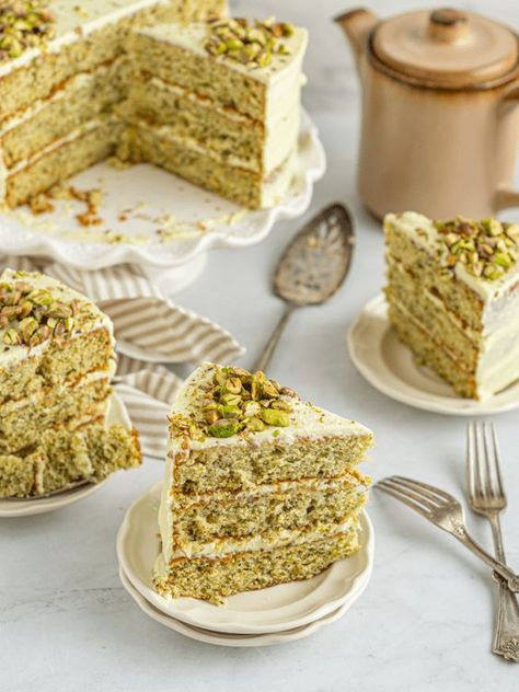 Pistachio Cake - Pass Me a Spoon Pistachio Sponge Cake, Pistachio Cake Recipe From Scratch, Pistachio Pudding Cake, Pistachio Cake Recipe, Pistachio Recipes, Pistachio Cream, Pistachio Pudding, Dessert Bites, Food Aesthetics