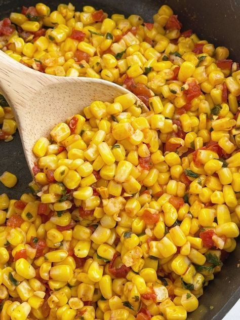 Smothered Corn Recipe, Southern Corn Recipes Side Dishes, Corn And Rotel Recipes, Sauteed Corn Mexican, Mexican Fried Corn, Corn Recipes Side Dishes Thanksgiving, Southwest Corn Recipe, Seasoned Corn Recipes, Southwestern Thanksgiving