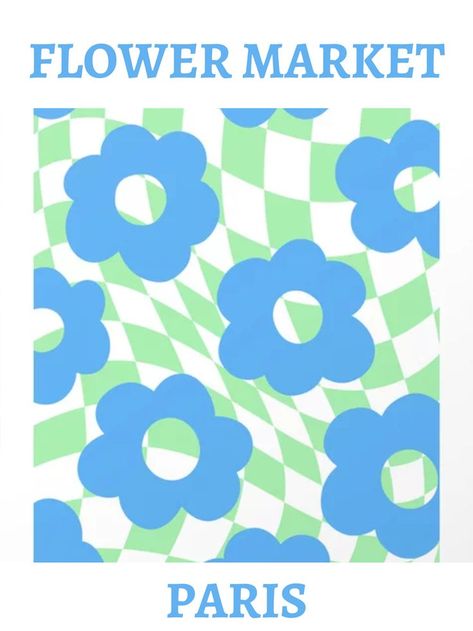 Blue Green Room, Room Aesthetic Retro, Green Room Aesthetic, Paris Flower Market, Checkered Flower, Flower Market Print, Aesthetic Retro, Green Room, Checkered Print