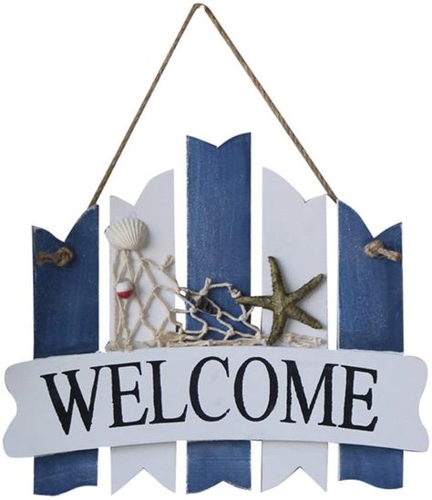 WINOMO Mediterranean Style Welcome Sign Hanging Wooden Decorative Signs Wall Decor Beach Theme Cafe Store Door Decor: Amazon.ca: Home & Kitchen Beach House Office, Theme Cafe, Outdoor Beach Decor, Strand Decor, Beachfront Decor, Vintage Porch, Family Wall Decor, Wooden Welcome Signs, Nautical Wall Decor