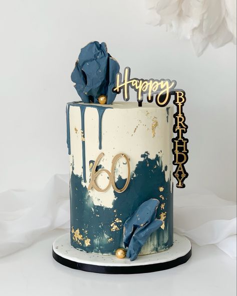 Navy and gold, cake, mens cakes, buttercream cake, inspo, cakes for men, gold leaf Birthday Cakes For Men 30th, Mens Buttercream Cake, 90 Birthday Cake Men, Blue White And Gold Cake For Men, Blue Buttercream Cake For Men, Cake Inspo For Men, Decorated Cakes For Men, Navy Gold Cake, Birthday Cake Blue And Gold