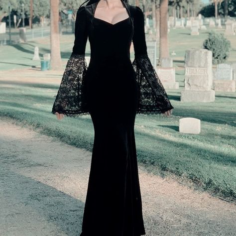 Morticia Addams Prom Dress, Morticia Addams Dress, Addams Aesthetic, Addams Dress, Gothic Hippie, Goth Fits, Witch Style, Princess Gowns, Character Board