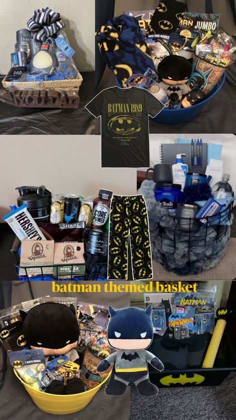 Batman Valentines Basket, Batman Boo Basket, Batman Bf Gifts, Batman Basket For Bf, Spiderman Boyfriend Gifts, Batman Gift Ideas For Boyfriend, Batman Basket, Batman Gift Basket, Boyfriend Gift Basket Christmas For Him