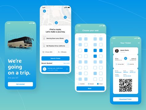 bus ticket booking app Bus Ticket Design, Flight Booking App, Bus App, Login Page Design, Hotel Booking App, App Home Screen, Interactive Web Design, App Inspiration, Bus Ticket