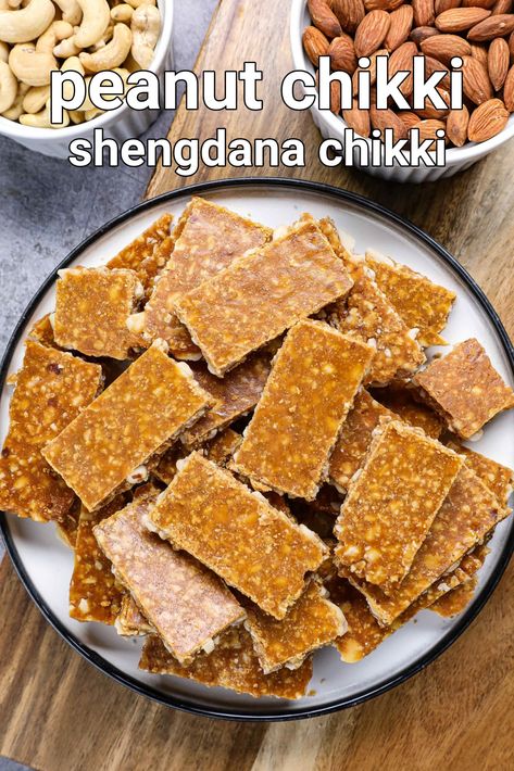 crushed peanut chikki recipe | crush chikki | crushed shengdana chikki Chikki Recipe, Peanut Chikki, Fruity Cake, Butter Cake Recipe, Popular Desserts, Indian Dessert Recipes, Indian Sweet, Indian Desserts, Indian Sweets