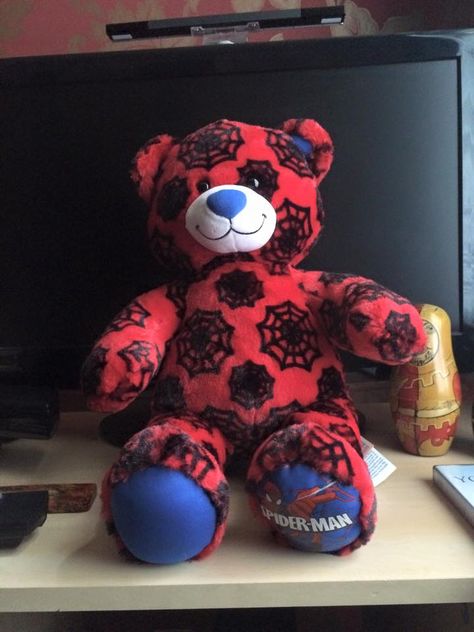 My new acquisition, spiderman bear from Build -a -Bear. Spiderman Teddy Bear, Spiderman Squishmallow, Spiderman Stuffed Animal, Spiderman Room Decor, Spiderman Room, Spiderman Gifts, Spiderman Theme, Spaider Man, Spiderman Drawing