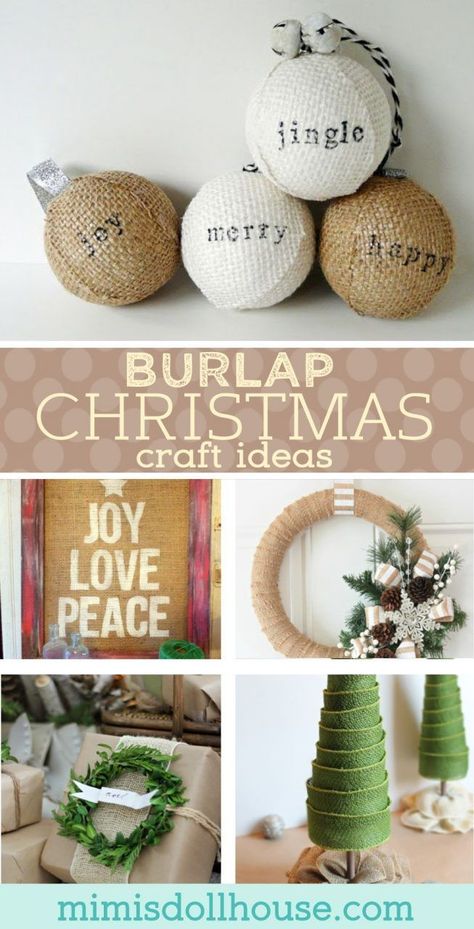 Christmas: Burlap Christmas Crafts.  Looking to decorate this Christmas with a vintage flair?  Check out these awesome Christmas Craft ideas using burlap. #christmas #diyandcrafts #crafts #diy #holiday #burlap #vintage #christmasdecorations #parties #homedecor #home via @mimisdollhouse Burlap Christmas Crafts, Burlap Crafts Diy, Burlap Christmas Ornaments, Christmas Burlap, Travel Tattoos, Christmas Craft Ideas, Diy Burlap, Burlap Crafts, Burlap Christmas