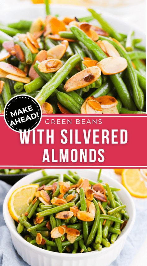 These Green Beans with Slivered Almonds are a classic French recipe that combines green beans with almonds to create a classic, elegant and delicious side dish.   with a nutty, buttery flavor. Green Beans Cranberries Almonds, Green Bean With Almonds Recipes, Recipes With Slivered Almonds, Green Beans With Slivered Almonds, String Beans Almondine, Green Beans And Almonds Recipe, Green Bean Almondine Easy, Slivered Almonds Recipes, Green Beans Almondine Easy