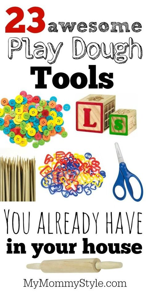 23 awesome play dough tools you already have in your house . Wednesday Crafts, Play Dough Center, Play Doh Tools, Play Doh Fun, Playdough Tools, Dough Ideas, Playdough Activities, Playdough Kits, Invitation To Play