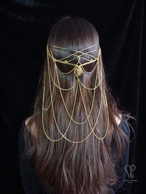 Elven Circlet MORDA Gold Wire and Watermelon Glass Medieval - Etsy Australia Elven Headpiece, Elven Circlet, Wire Crown, Fantasy Crown, Elven Jewelry, Gold Headpiece, Hair Chains, Headpiece Jewelry, Head Chain