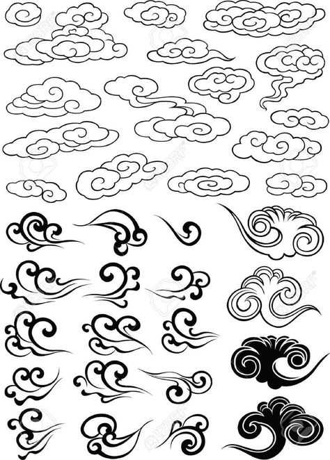 Cloud Sketch, Japanese Flash, Kawaii Cloud, Tattoo Minimal, Cloud Illustration, Cloud Tattoo, Chinese Pattern, Illustration Simple, Cloud Pattern