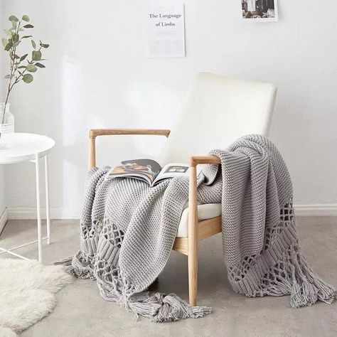 Tassel Blankets, Hand Knit Blanket, Woven Throw Blanket, Knit Throw Blanket, Gray Blanket, Chunky Knit Blanket, Sofa Blanket, Woven Throw, Weighted Blanket