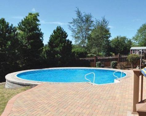 Farmhouse Pools, Semi Inground Pool Deck, Radiant Pool, Pretty Pools, Hybrid Pool, Beach Landscaping, Semi Inground Pool Ideas, Radiant Pools, Pool Plans