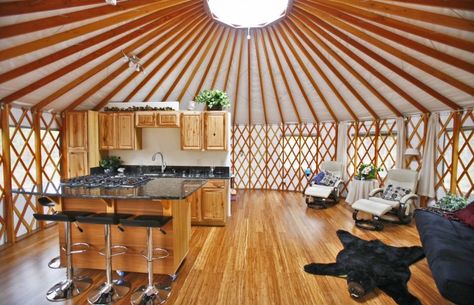 Open concept yurt living space - Pacific Yurts Pacific Yurts, Yurt Interior, Luxury Yurt, Yurt Home, Yurt Living, Casa Hobbit, Creative Interior Design, Round House, Tiny House Living