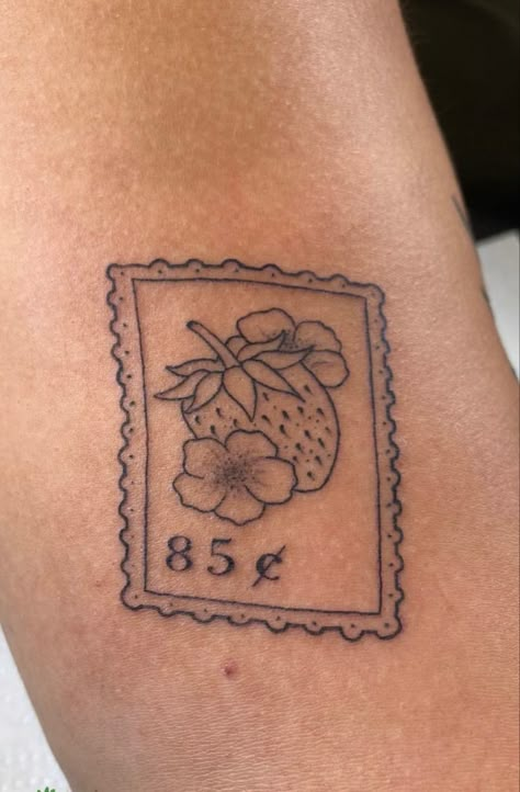 Strawberry Stamp Tattoo, Strawberry Stamp, Germany Tattoo, Strawberry Tattoo, 18th Birthday Party Themes, Stamp Tattoo, Traditional Tattoo Sleeve, Sibling Tattoos, Girly Tattoos