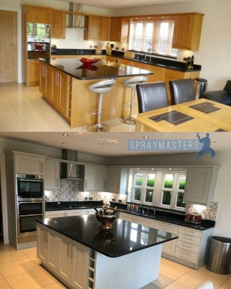 Spraying Kitchen Cabinets | Professional Spray Painting Kitchen Cabinets Spraymasters UK Cedar Kitchen Cabinets, Spray Kitchen Cabinets, Spray Paint Kitchen Cabinets, Kitchen Respray, Kitchen Cabinets Before And After, White Gloss Kitchen, Kitchen Cupboards Paint, Wall Colours, Kitchen Spray