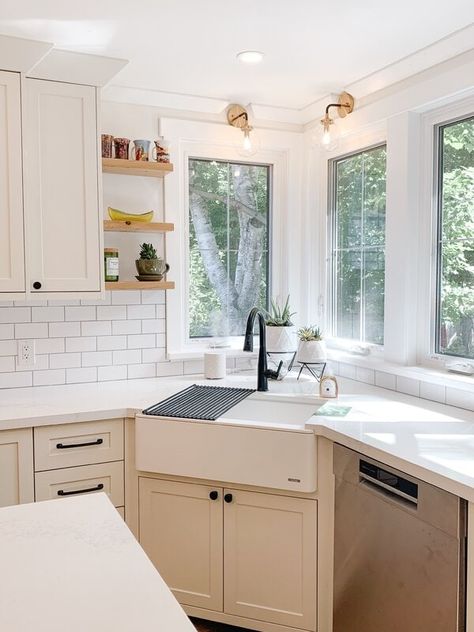 Whether you are going for a traditional, farmhouse, or modern aesthetic, there are kitchen sink window treatments for you. Corner Cabinet Ideas, Kitchen Corner Cabinet Ideas, Kitchen Corners, Corner Kitchen Sink, Kitchen Sink Window, Corner Kitchen Cabinet, Corner Sink Kitchen, Corner Sink, Kitchen Window Treatments