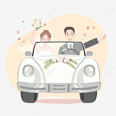 Car Couple Drawing, Wedding Car Illustration, Kissing Silhouette, Couple In Car, Picture Couple, Car Wedding, Car Png, Couple Clipart, Wedding Icon