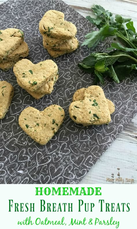 Good Breath Dog Treats, Fresh Dog Breath, Bison Dog Treats, Greenies For Dogs, Diy Mint Dog Treats, Homemade Dog Treats For Fresh Breath, Dog Treats With Mint, Whole Wheat Dog Treats, Dog Treats With Veggies