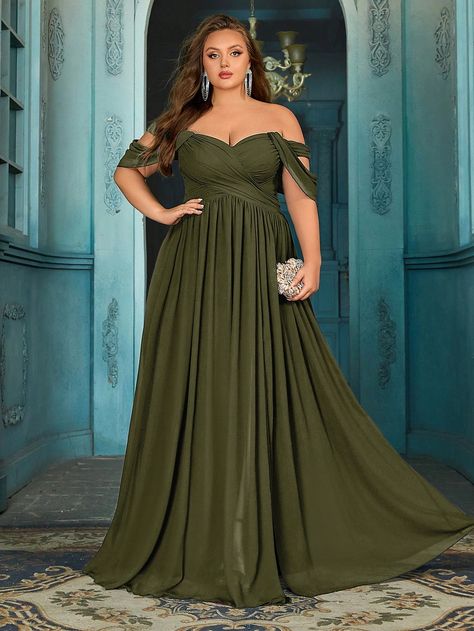 Plus Size Women Solid Color Simple Bridesmaid Dress Olive Green   Sleeveless Chiffon Plain A Line Non-Stretch  Weddings & Events, size features are:Bust: ,Length: ,Sleeve Length: Bridesmaid Dresses Plus, Bridesmaid Dresses For Plus Size, Cottagecore Bridesmaid Dress, Olive Green Dress Outfit, Green Dress Plus Size, Plus Size Green Dress, Olive Green Bridesmaid Dress, Simple Bridesmaid Dress, Infinity Dress Styles