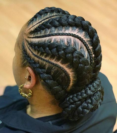 Cornrows Into a Low Bun 2 Braids Bun Hairstyles For Black Women, Crowrows Braids Black Hair, Cornrow Bun Hairstyles Black Women, Braided Buns For Black Women, Braided Low Bun Hairstyles, Braid Updo For Black Women, Cornrolls Hairstyles Braids For Women, Cornrow Styles For Black Women, Braided Bun For Black Women